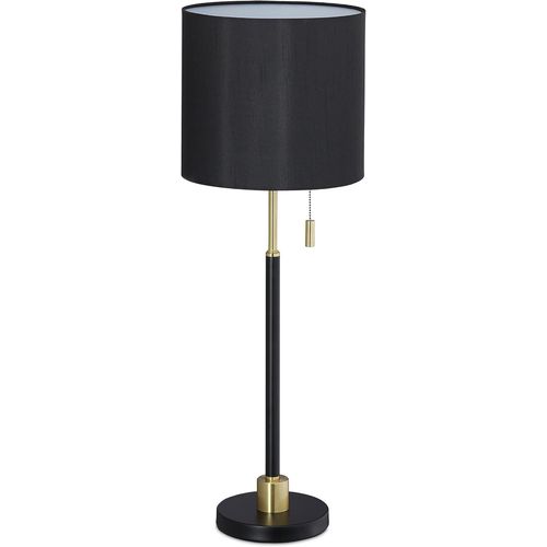 Lampe De Table Avec Interrupteur  Tirette, lgant Abat-Jour De Nuit; Douille E27, Hxd 69 X 24 Cm; Noir/Dor[X470]