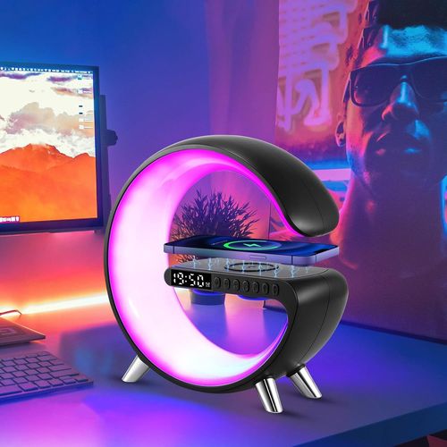 Lampe De Table Intelligente, 15w Chargeur Sans Fil Lampe Led Rveil Lampe D'ambiance,Haut-Parleur Bluetooth, Veilleuse  Intensit Variable Avec Synchronisation De La Musique, Contrle De App (Noir)