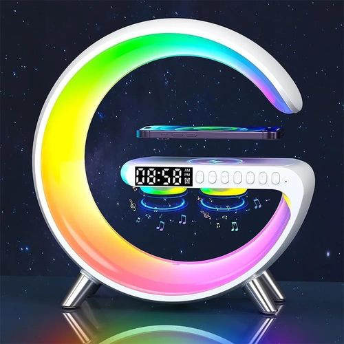 Lampe De Table Intelligente Avec Chargeur Sans Fil. Lampe DAmbiance Multifonctionnelle. Veilleuse  Intensit Variable Avec Synchronisation De La Musique Par Bluetooth Et Contrle Par App (Blanc)