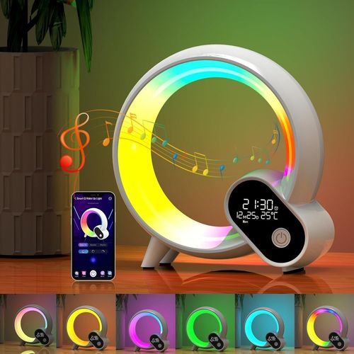 Lampe De Table Intelligente, Lampe Ambiance De Type Q Veilleuse  Intensit Variable Reveil Enceinte Bluetooth Lampes De Rveil Contrle De App (Blanc)