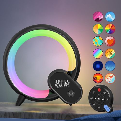 Lampe De Table Intelligente, Lampe Ambiance De Type Q Veilleuse  Intensit Variable Reveil Enceinte Bluetooth Lampes De Rveil Contrle De App (Noir)