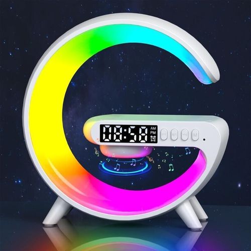 Lampe De Table Intelligente, Lampe D'ambiance Avec Chargeur Sans Fil, Haut-Parleur Bluetooth, Veilleuse A Intensite Variable Avec Synchronisation De La Musique,Mini Modele,Blanc) Goodnice
