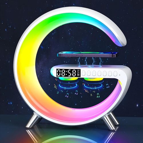 Lampe De Table Intelligente, Lampe D'ambiance Avec Reveil Chargeur Induction, Haut-Parleur Bluetooth, Veilleuse  Intensit Variable Avec Synchronisation De La Musique - Blanc