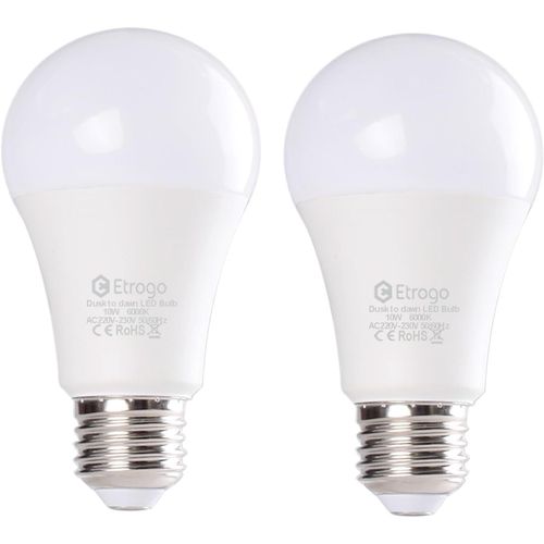 Lampe Detecteur Crepusculaire,Ampoule Dtecteur De Luminosit Led E27 Blanc Froid 6000k On/Off Auto 10w Equivalent 806lumens Pour Escalier Passerelle Jardin Lot De 2[Amp746466]