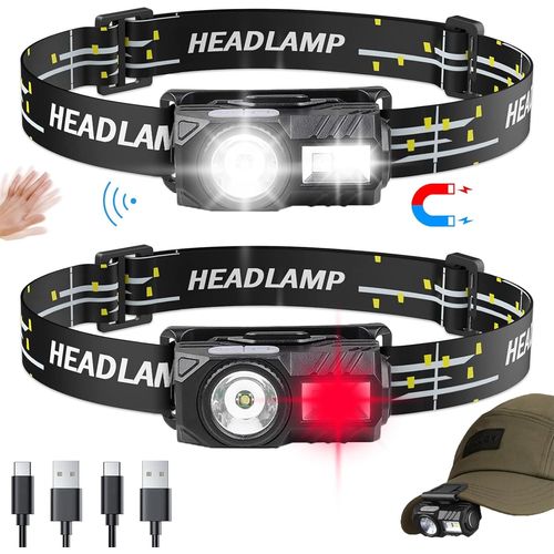 Lampe Frontale, Clip  Led Sur La Lumire Du Capuchon Avec Contrle Du Capteur Mains Libres Casquette  Bille Rotative Visor Light Pour La Pche En Cours D'excution Camping Lecture Travail (2, Noir)