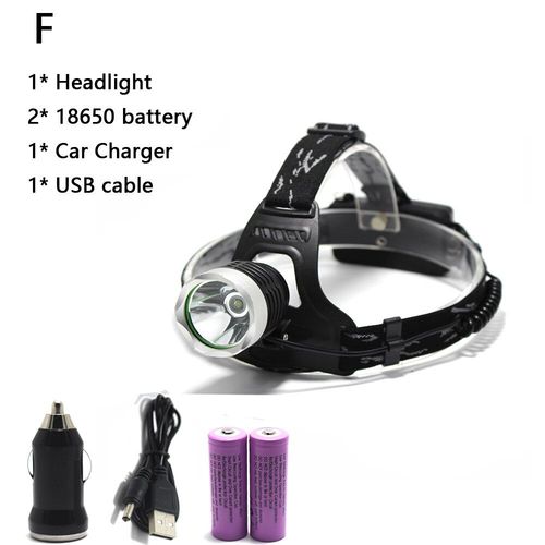 Lampe Frontale tanche, 3 Modes De Lampe Frontale, Lampe Torche + 2 Piles Phare Led X Xml-T6 + Chargeur, 18650 Lm