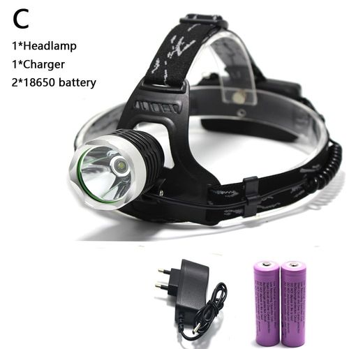 Lampe Frontale tanche, 3 Modes De Lampe Frontale, Lampe Torche + 2 Piles Phare Led X Xml-T6 + Chargeur, 18650 Lm