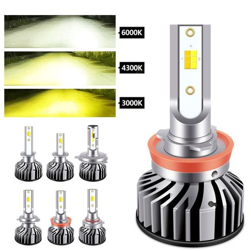 Lampe Frontale Led Pour Voiture, 1 Paire, H1 H3 H4 H7 H8 H11 9005 9006, Ampoule Automatique  Trois Couleurs, Temprature Variable 3000k 4300k 6000k