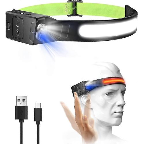 Lampe Frontale Rechargeable Ligh + Lampe Frontale  Capteur De Mouvement, Lampe Frontale  Led  Vue Large (Mode Lumire Bleue Et Rouge) Mains Libres Pour La Course  Pied Randonne Ipx