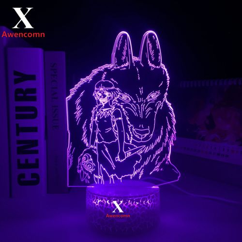 Lampe Led 3d  Base Blanche, Thme Princesse Mononoke, Luminaire Dcoratif D'intrieur, Idal Pour Une Chambre D'enfant, Un Bureau Ou Un Cadeau D'anniversaire