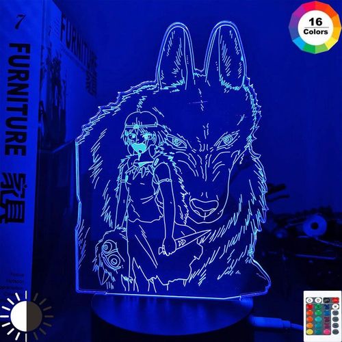 Lampe Led 3d  L'effigie De Princesse Mononok, Luminaire Dcoratif D'intrieur, Idal Pour Une Chambre  Coucher Ou Un Bureau, Ou Comme Cadeau D'anniversaire