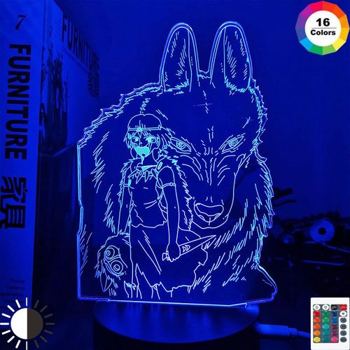 Lampe Led 3d  L'effigie De Princesse Mononok, Luminaire Dcoratif D'intrieur, Idal Pour Une Chambre  Coucher Ou Un Bureau, Ou Comme Cadeau D'anniversaire