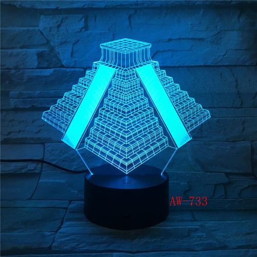 Lampe Led 3d Motif Pyramide Au Mexique, 7 Couleurs Changeantes, Usb, Luminaire Dcoratif D'intrieur, Idal Pour Une Table De Chevet Ou Une Chambre  Coucher, Aw-733
