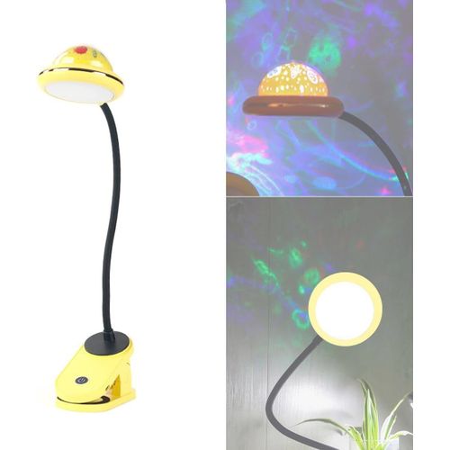 Lampe Led  Pince Pour Enfants, Jaune, Rechargeable Par Usb, Avec Projection D'Toiles, Col De Cygne  360