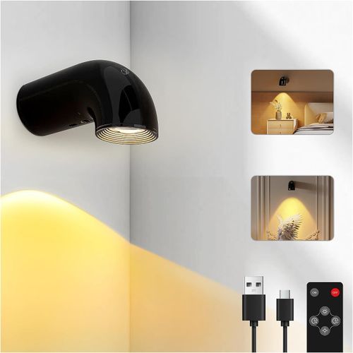 Lampe Photo Sans Fil,AppliqueMurale  Batterie,Avec Tlcommande,3 Niveaux De Luminosit,Rotation  360 ,AspirationMagntique,clairage D'Image,Lampe Avec FonctionMinuterie,Noir