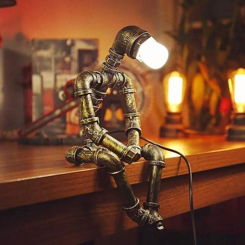 Lampe Robot Rtro, Lampe De Bureau Industrielle, Lampe De Chevet En Tube De Fer, Lampe De Chambre  Coucher, Lampe De Robot Nostalgique Crative, Lampe De Grenier En Fer, Lampe De Table, Compatible Avec Ed