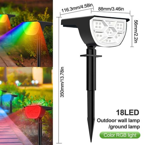 Lampe Solaire D'extrieur  72/68 Led,Impermable Conforme  La Norme Ip65,3 Modes D'clairage,Luminaire De Paysage- 18led Rgb-1pc-A