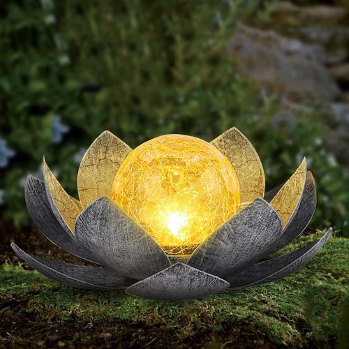 Lampe Solaire D'extRieur (1 Paquet), Globe En Verre Craquel, DCoration Lotus, Led Solaires Tanches En MTal Bleu Pour Terrasse, Pelouse, AllE, Table, Blanc