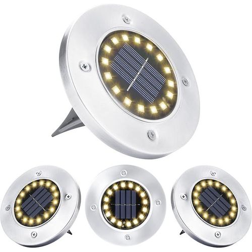 Lampe Solaire ExtRieur, , 4 PiCes , 16 Led Blanc Chaud Spot LumiRe ImpermAble Acier Inoxydable Luminaire Au Sol Solaires Pour Terrasse Cour Jardin Chemin Garage AllE Passerelle Decoration