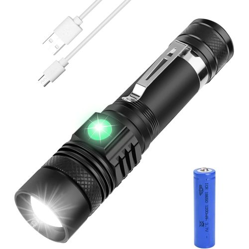 Lampe Torche Rechargeable Usb, Lampe De Poche Led, 4 Modes, Anti-Choc tanche Et Zoomable Avec 1 Piles 18650 Et Chargeur Usb Pour Mnage, Camping, clairage De Secours