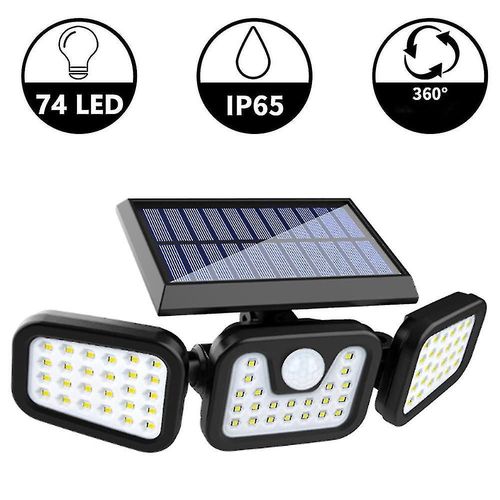 Lampes Solaires De Scurit, 3 Dtecteurs De Mouvement, Projecteurs D'extrieur Rglables  74 Led