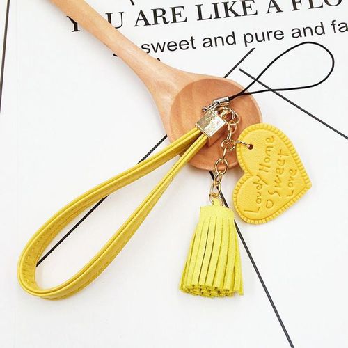 Lanire de poignet en cuir PU avec pompon en forme de c?ur d'amour, ULpour le matin, cls USB, porte-cls