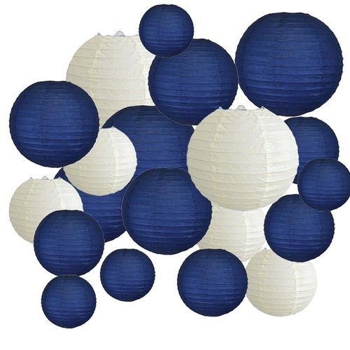 Lanternes Assorties En Papier De 6  12 Pouces, 20 Pices, Bleu Marine, Beige, Chinois, Pour Mariage, Nol, vnement P