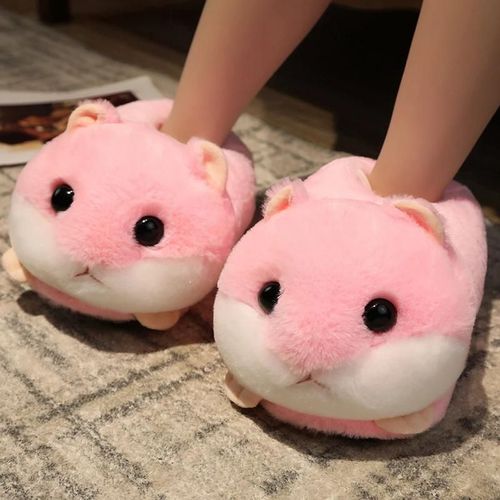Lapin / Hamster / Chien En Forme Peluche Pantoufles Emballage Cratif Flou Chaud Doubl Hiver Trane Chaussures Pour Adultes  L'intrieur 35-41cm Taille Unique,Hamster Rose