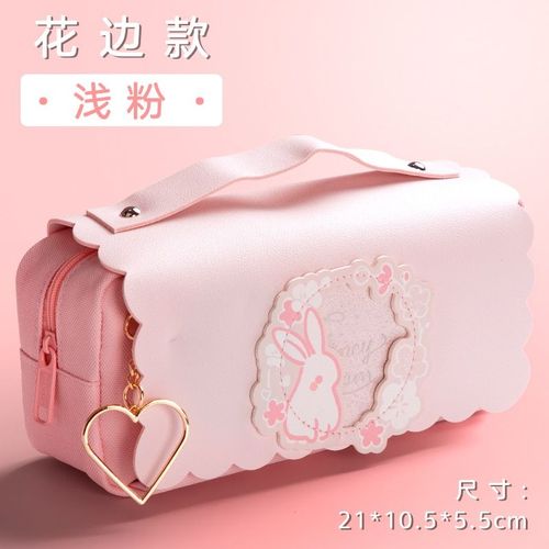 Lapin Rose - Sac  Crayons Sakura En Cuir Pu, tui  Stylos, Pochette  Rgle De, Papeterie, Style Kawaii, Rangement De Fleurs, Joli Porte-Gomme, Bote-Cadeau Pour Fille