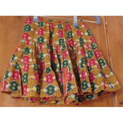 Large Jupe  Volants Avec Taille lastique-Imprime Style Provenal Dans Des Tons De Rouge/Vert/Jaune/Marron-Une Affaire D'enfants Myriam Catherine Taille 6 Ans -100%Coton-Quasiment Jamais Porte