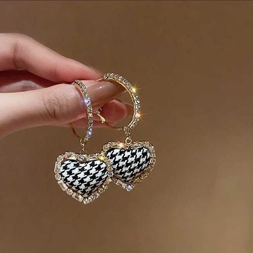 Lats  Boucles D'oreilles  Carreaux Noir Et Blanc Pour Femmes, Bijoux lgants De Luxe, En Tissu De Zircon,  La Mode