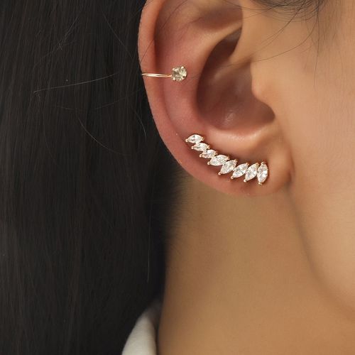Lats  Boucles D'oreilles  Clips Pour Femmes Et Hommes, Couleur Or Blanc, Feuilles De Zircon, Cratif, Simple, Manchette D'oreille, Non Piercing, Ensemble De Clips D'oreille, Bijoux Tendance