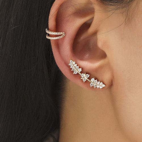 Lats  Boucles D'oreilles  Clips Pour Femmes Et Hommes, Couleur Or Blanc, Feuilles De Zircon, Cratif, Simple, Manchette D'oreille, Non Piercing, Ensemble De Clips D'oreille, Bijoux Tendance
