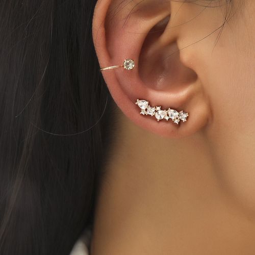 Lats  Boucles D'oreilles  Clips Pour Femmes Et Hommes, Couleur Or Blanc, Feuilles De Zircon, Cratif, Simple, Manchette D'oreille, Non Piercing, Ensemble De Clips D'oreille, Bijoux Tendance
