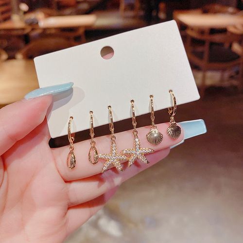 Lats-Ensemble De Boucles D'oreilles En Alliage De Cuivre Plaqu Or Vritable Pour Femmes, Bijoux Mignons, toile De Mer, Coquillage, Japonais, Coren, Simple, Frais