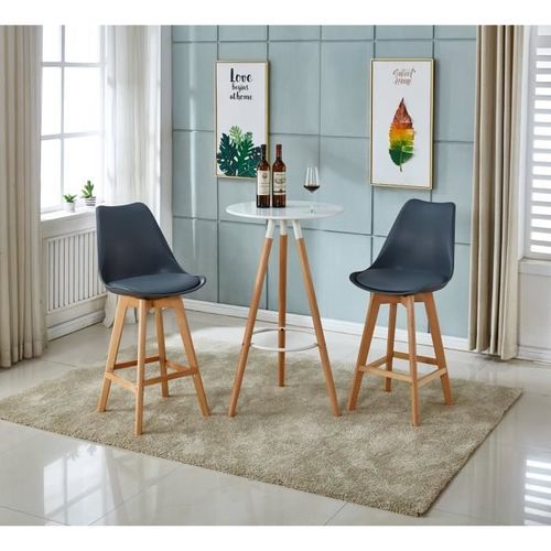 Laury - Lot De 2 Tabourets De Bar Scandinave - Gris - Pieds En Bois Massif Design Salle A Manger Salon - 58 X 49 X 102 Cm