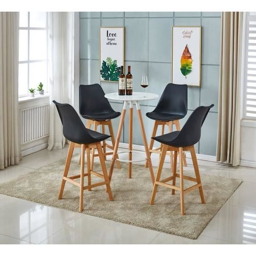 Laury - Lot De 4 Tabourets De Bar Scandinave - Noir - Pieds En Bois Massif Design Salle A Manger Salon - 58 X 49 X 102 Cm