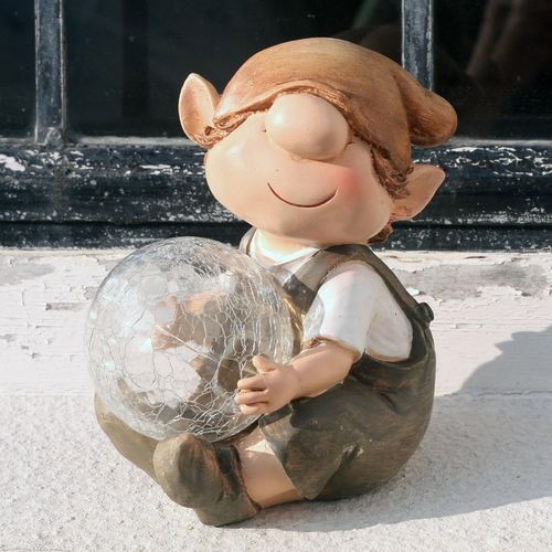 Lbgwp60-Dcoration De Jardin  nergie Solaire En Rsine Avec Boule Lumineuse Qui Change De Couleur Motif Lutin/Troll Marron