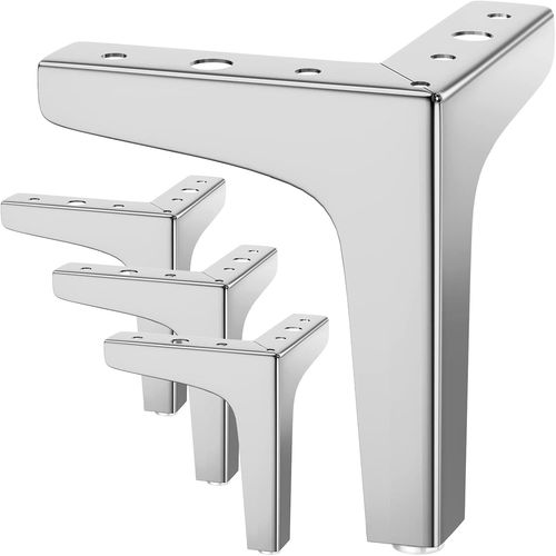 Lbgwp60-Lot De 4 Pieds De Meubles Charge Jusqu' 800 Kg, 10cm Pied De Table Modernes En Mtal En Forme De Triangle,Pied Meuble pingle Pour Placard, Canap,Avec 16 Vis Et 4 Protge Pieds, Argent