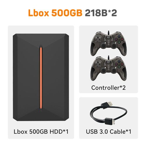Lbox500g-218b-2 - Disque Dur De Jeu Portable,Hdd Avec Plus De 3700 Jeux Pc Et 3d, Ps4, Ps3, Ps2, Wii, Wiiu, Switch, Console De Jeu Pour Pc