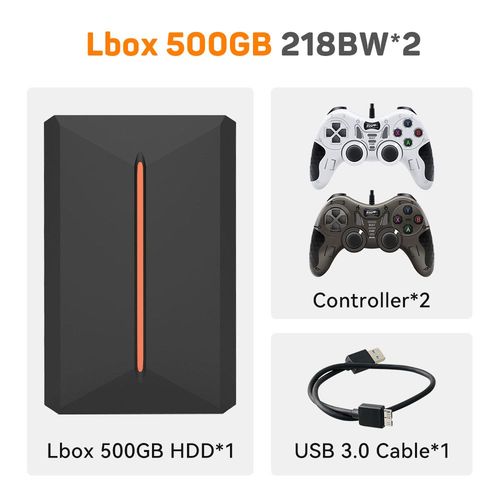 Lbox500g-218bw-2 - Disque Dur De Jeu Portable,Hdd Avec Plus De 3700 Jeux Pc Et 3d, Ps4, Ps3, Ps2, Wii, Wiiu, Switch, Console De Jeu Pour Pc