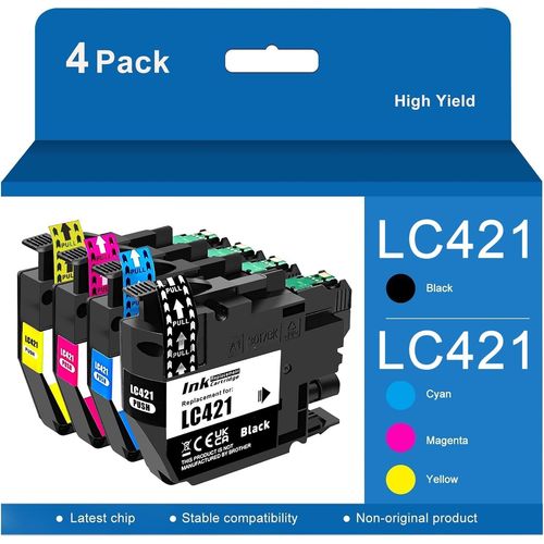 Lc421 Lc 421 Cartouche D'encre Compatible Pour Brother Lc421 Lc421 Lc-421 Val Pour Brother Dcp-J1050dw Mfc-J1010dw Dcp-J1140dw (Noir, Cyan, Magenta, Jaune 4-Pack), Lc421xl