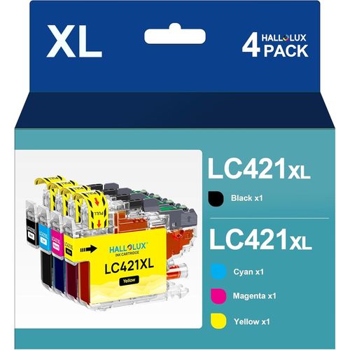 Lc421 Lc421xl Cartouche D'encre Compatible Pour Brother Lc421 Lc421 Xl Lc421val Pour Brother Dcp-J1050dw Dcp-J1140dw Mfc-J1010dw (Noir, Cyan, Magenta, Jaune, 4 Pack)