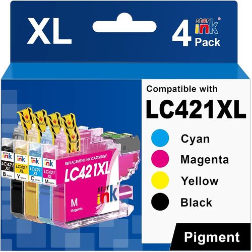 Lc421 Lc421xl Cartouches D'encre Compatibles Avec Brother Lc421 Xl Lc-421xl Lc-421val Pour Dcp-J1050dw Mfc-J1010dw Dcp-J1140dw Noir, Cyan, Magenta, Jaune, Pack De 4