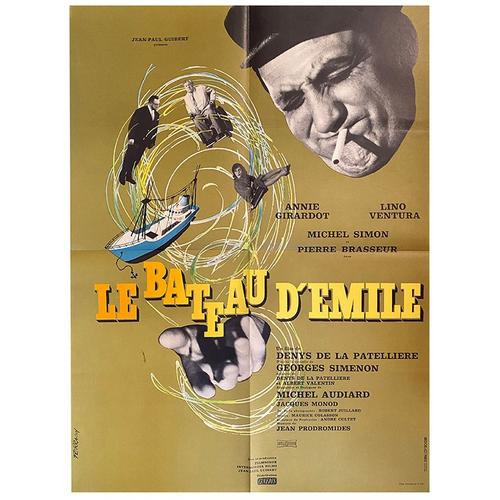 Le Bateau D'mile (Le Homard Flamb) - Vritable Affiche De Cinma Plie - Format 60x80 Cm - De Denys De La Patellire, Michel Audiard Avec Lino Ventura, Annie Girardot, Michel Simon - 1962 #