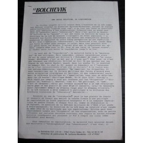 Le Bolchevik (L.T.F) Bulletin 4 Pages 1987 : Une Seule Solution, La Liquidation