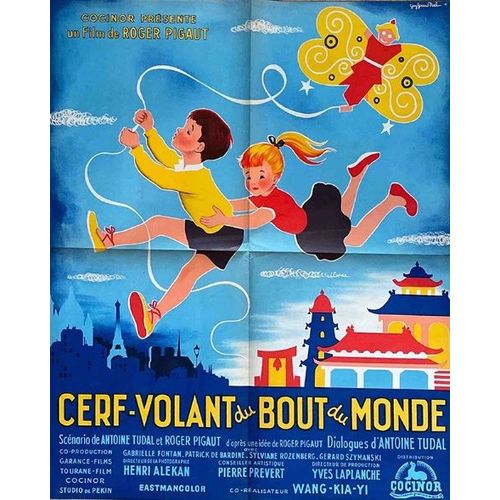 Le Cerf Volant Du Bout Du Monde - Affiche Originale De Cinma - Format 40x60 Cm - Roger Pigaut, Wang Jiayi, Patrick De Bardine, Gabrielle Fontan / The Magic Of The Kite - 1958 Ressortie 70s