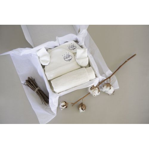 Le Coffret "L?Essentiel" Bb Coton Contient 6 Pices En Coton Bio, Aux Tons cru Mixtes, Pour Accompagner Bb Ds La Naissance Avec Douceur, Qualit Et lgance.