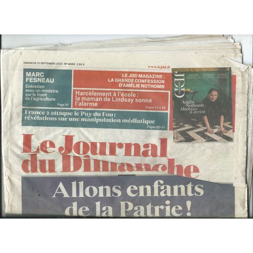 Le Journal Du Dimanche 10/09/2023 Pascal Praud, Hildur Gunadottir, Michel Gondry, Samuel Kircher & La Drucker, Murray Head, Pascal Obispo, P. Tesson, Cllia Renucci, Betty Gervois, Jacques Julliard
