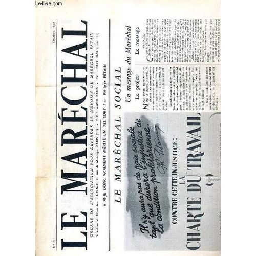 Le Marechal - N 61 - Octobre 1967 -  Le Marechal Social, Un Message Du Marechal, Contre Cette Injustice: La Charte Du Travail, Le Marechal Ministre, Une Directive Du Marechal, Notre Sur La ...   de PORTZERT M. / COLLECTIF